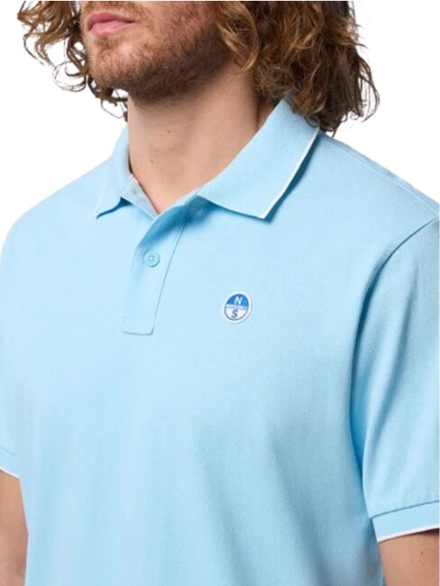COLLAR STRIPED Polo de manga corta de algod&oacute;n azul suave - camisa polo