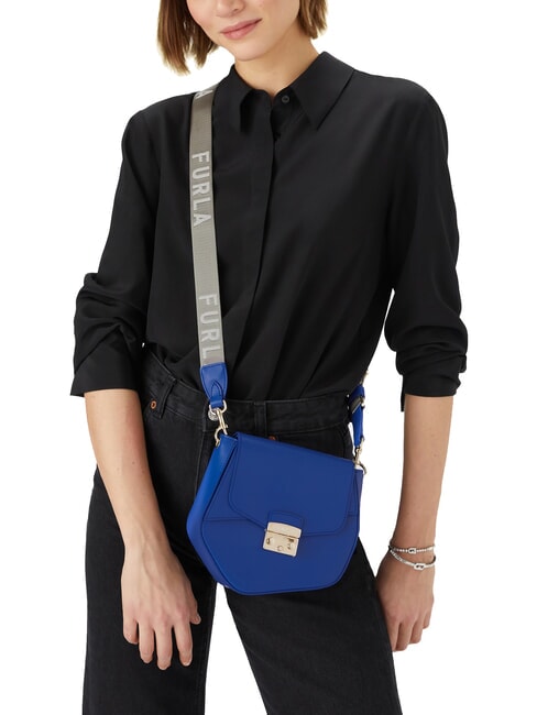 CAMPIONARIO - METROPOLIS Bolso de hombro de piel azul cobalto + plata clara - Bolsos Mujer