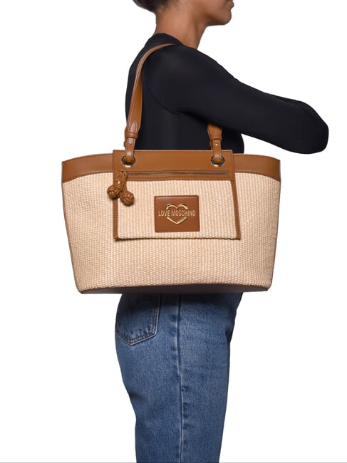 STRAW CHIC Bolso de hombro natural/cuero - Bolsos Mujer