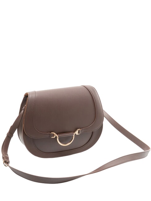 OVAL T Bolso bandolera mediano con solapa chocolate - Bolsos Mujer