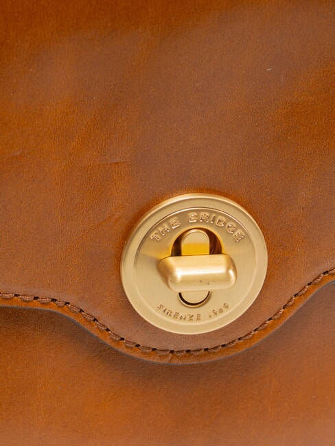 IRENE Bolso de hombro, en piel Cognac / Oro - Bolsos Mujer