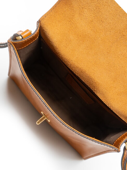IRENE Bolso de hombro, en piel Cognac / Oro - Bolsos Mujer