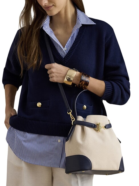 BLAIKE Bolso de mano con correa para el hombro, tipo cubo. natural/lona/azul marino - Bolsos Mujer