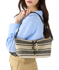 FURLA DEBBY Bolso de hombro, de piel y lino. tonos &iacute;ndigo - Bolsos Mujer - 3