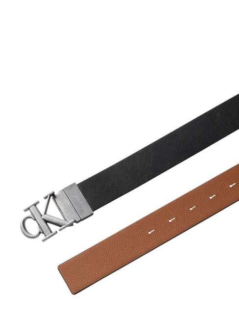 CK HARDWARE Cintur&oacute;n de cuero reversible negro/co&ntilde;ac ck/plata antigua - Cinturones