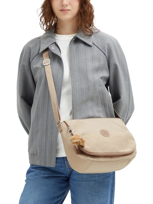 EARTHBEAT M Bolso de hombro beige brillante - Bolsos Mujer