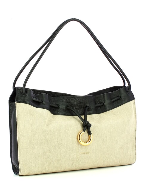 CAMPIONARIO - ISABELA CANVAS Bolso hobo de lona y piel natural / noir - Bolsos Mujer