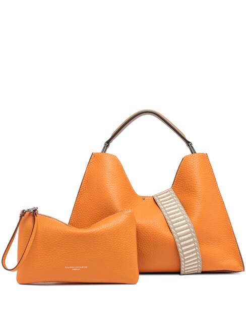 AURORA Bolso de piel con bolsita arena naranja llama - Bolsos Mujer