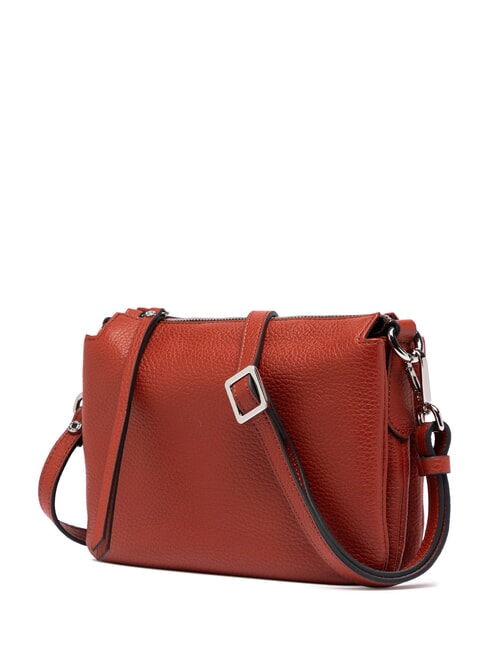THREE  Mini bolso bandolera, en piel. rojo ladrillo - Bolsos Mujer