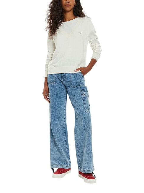 TH JEANS Su&eacute;ter con cuello en V blanco antiguo - Su&eacute;teres de mujer