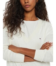 TOMMY HILFIGER TH JEANS Su&eacute;ter con cuello en V blanco antiguo - Su&eacute;teres de mujer - 4