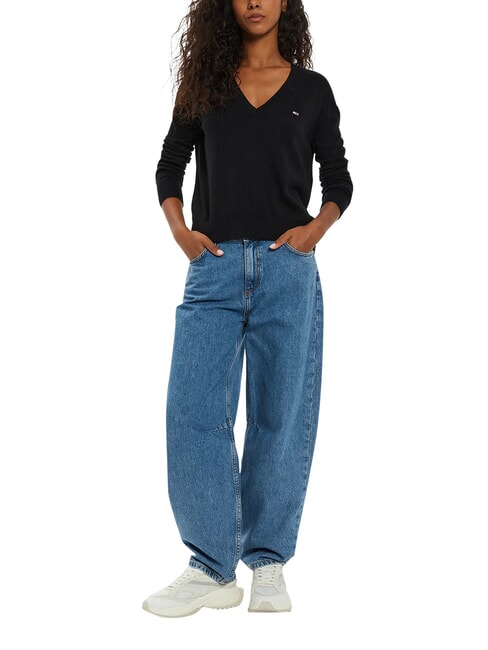 TH JEANS Su&eacute;ter con cuello en V negro - Su&eacute;teres de mujer
