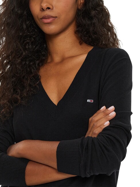 TH JEANS Su&eacute;ter con cuello en V negro - Su&eacute;teres de mujer