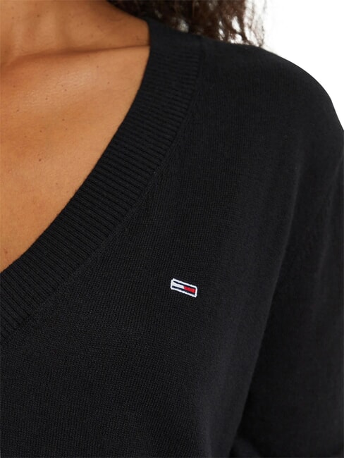 TH JEANS Su&eacute;ter con cuello en V negro - Su&eacute;teres de mujer