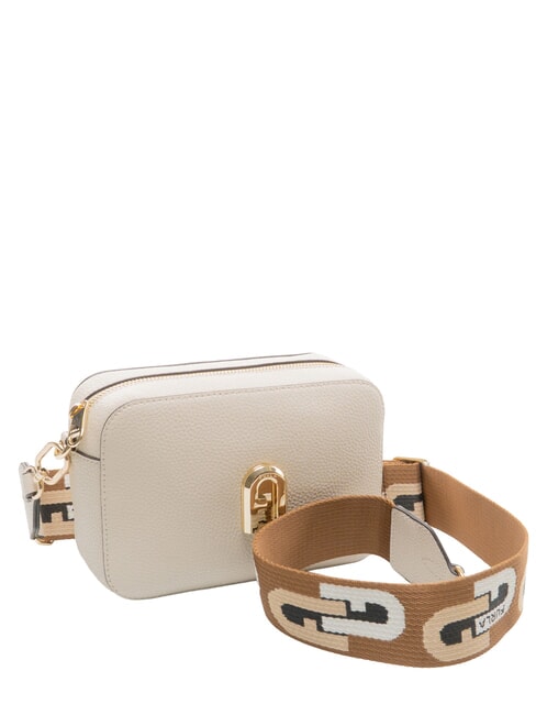 GARDENIA Bolso porta c&aacute;mara de piel con estampado keria tonos perla y co&ntilde;ac - Bolsos Mujer