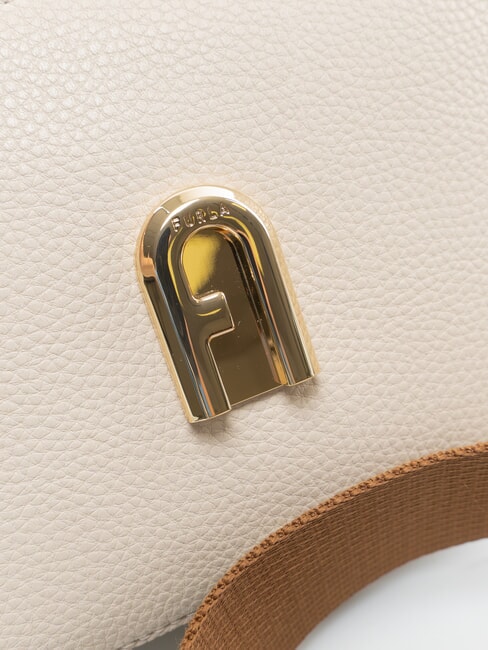 GARDENIA Bolso porta c&aacute;mara de piel con estampado keria tonos perla y co&ntilde;ac - Bolsos Mujer