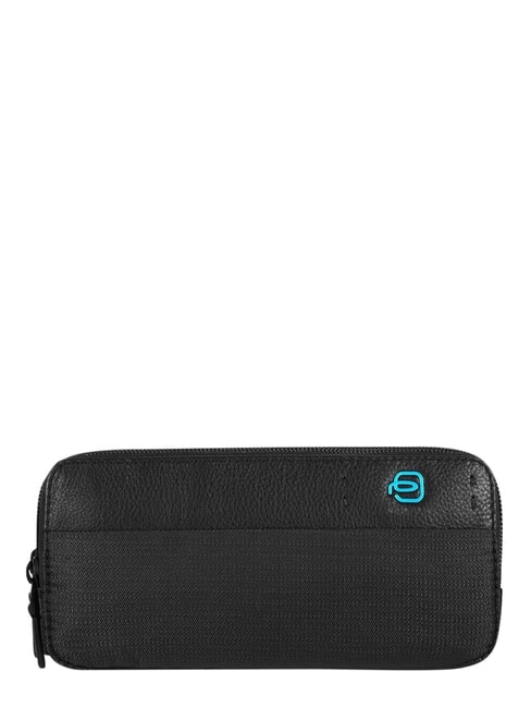 P16 Estuche para l&aacute;pices con tres cremalleras, de piel mixta. CHEVRON / NEGRO - Carteras de mano & Neceser