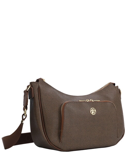 LUX Bolso de hombro tipo hobo con bolsillo chocolate - Bolsos Mujer