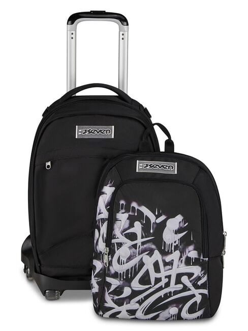 PLUMPY LINE BOY Mochila doble con carrito negro - Mochilas con ruedas