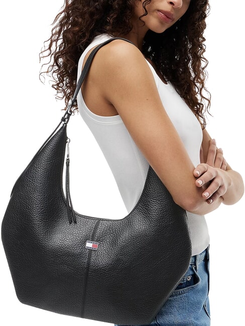 TJW SLOUCHY Bolso de hombro con placa negro - Bolsos Mujer