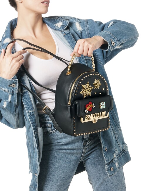ROCK Mochila con bolsillo frontal con clip negro - Bolsos Mujer