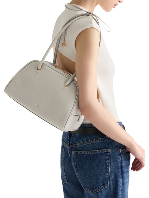POPPY Bolso de hombro de piel gris piedra - Bolsos Mujer