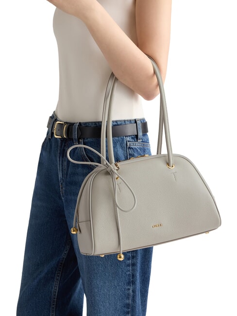 POPPY Bolso de hombro de piel gris piedra - Bolsos Mujer
