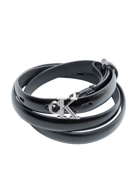 ROUND CK BUCKLE Cintur&oacute;n de cuero ck negro / n&iacute;quel antiguo - Cinturones