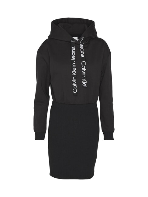 CK JEANS vestido con capucha ck negro/blanco brillante - Ropa de mujer