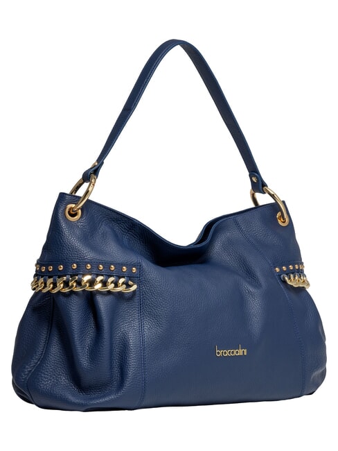 NORA Bolso de hombro de piel con cadena azul - Bolsos Mujer