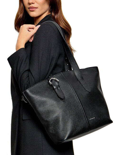 FERN Bolsa de compras de cuero negro - Bolsos Mujer