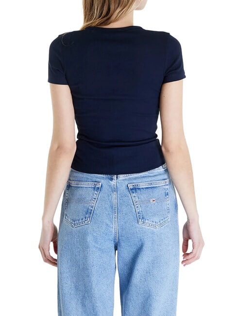 TH JEANS Camiseta de manga corta acanalada azul marino noche oscura - camiseta