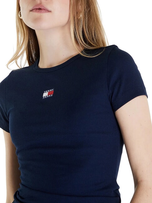 TH JEANS Camiseta de manga corta acanalada azul marino noche oscura - camiseta