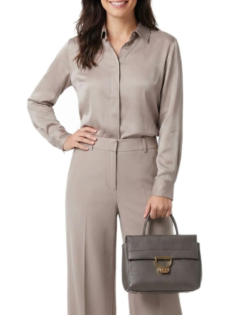 ARLETTIS Bolso de mano de piel martillada lodo - Bolsos Mujer