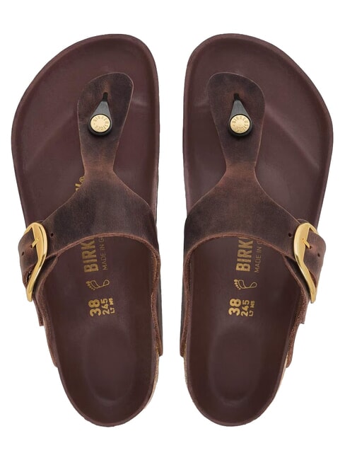 GIZEH BIG BUCKLE HEX sandalia tipo zapatilla de cuero habana - Zapatos Mujer