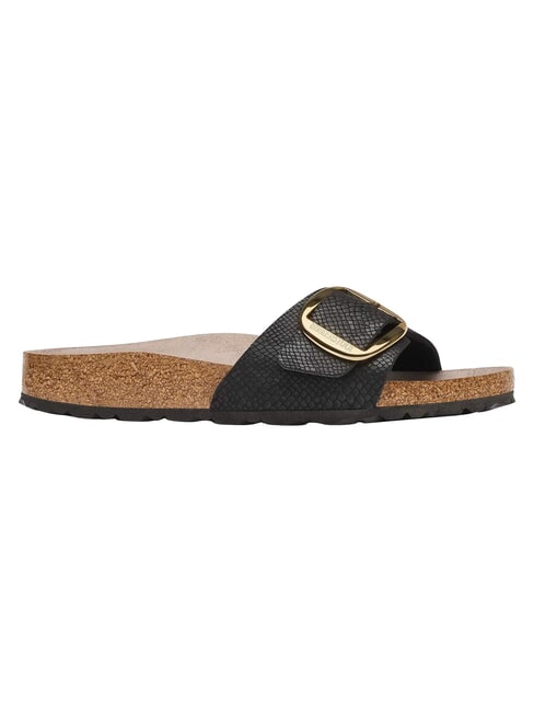 MADRID BIG BUCKLE Sandalias de una sola tira pit&oacute;n negra - Zapatos Mujer