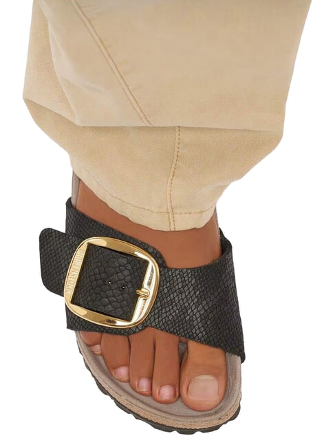 MADRID BIG BUCKLE Sandalias de una sola tira pit&oacute;n negra - Zapatos Mujer