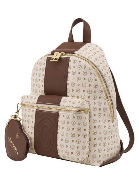 HERITAGE Mochila con bolsillo frontal y llavero. marfil marr&oacute;n - Bolsos Mujer