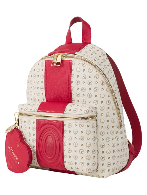 HERITAGE Mochila con bolsillo frontal y llavero. marfil rojo - Bolsos Mujer