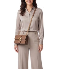 PINKO LOVE ONE CLASSIC Mini bolso de hombro de piel co&ntilde;ac marr&oacute;n-oro antiguo - Bolsos Mujer - 2