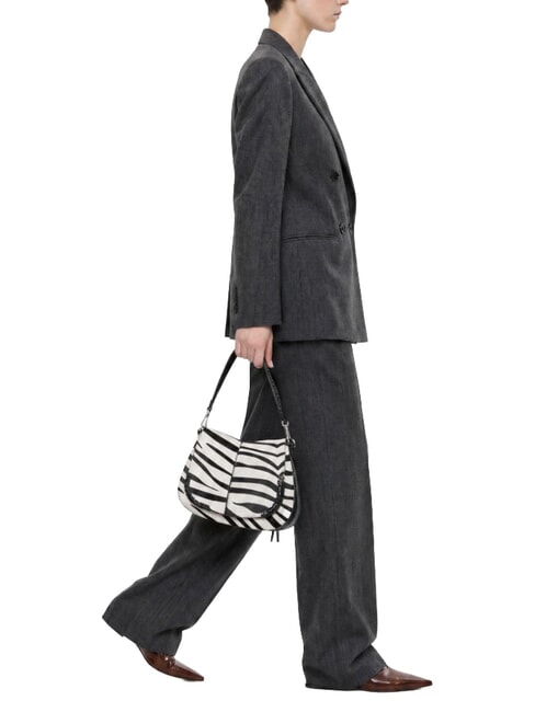 HELENA ROUND Bolso de hombro de piel con correa para el hombro. cebra blanca y negra - Bolsos Mujer