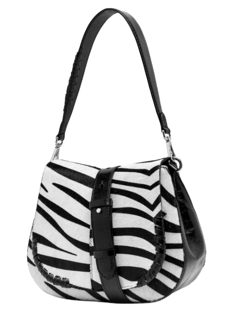 HELENA ROUND Bolso de hombro de piel con correa para el hombro. cebra blanca y negra - Bolsos Mujer