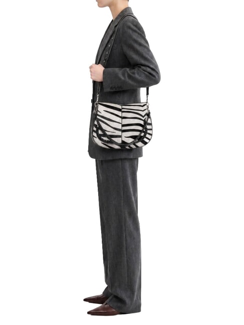 HELENA ROUND Bolso de hombro de piel con correa para el hombro. cebra blanca y negra - Bolsos Mujer
