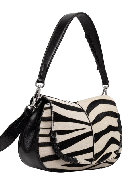 HELENA ROUND Bolso de piel con correa para el hombro cebra blanca y negra - Bolsos Mujer