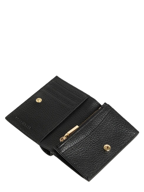 METALLIC SOFT Cartera compacta de cuero negro - Carteras Mujer