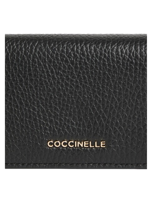 METALLIC SOFT Cartera compacta de cuero negro - Carteras Mujer