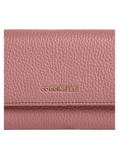 METALLIC SOFT Cartera plegable de piel martillada rosa de invierno - Carteras Mujer