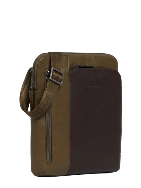 BLACK SQUARE  Bolso plano de piel verde / marr&oacute;n oscuro - Bandoleras Hombre
