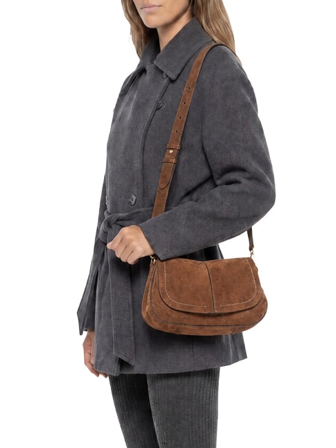 HELENA ROUND Bolso de hombro de piel co&ntilde;ac - Bolsos Mujer