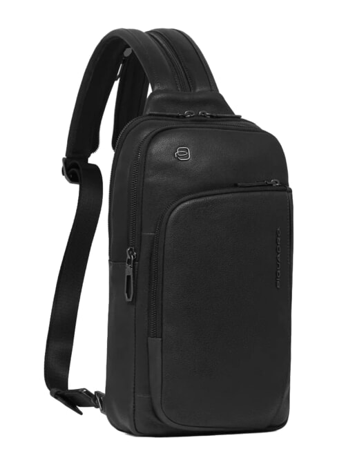 CRONUS Mochila de cuero de un solo hombro negro - Mochilas para port&aacute;til